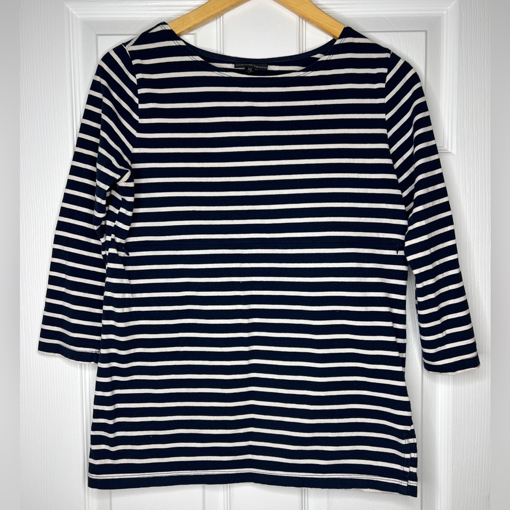 Nursing Queen Navy & White Stripe 3/4 Sleeve Knit Maternity Top XS